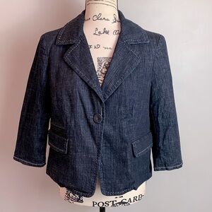 Talbots Cropped Denim Blazer With Contrast Trim